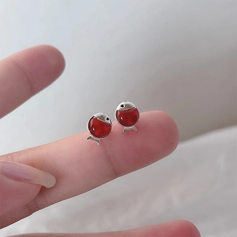 红色高级小鱼生肖耳钉925银针气质小众耳环轻奢新年新款爆款耳饰