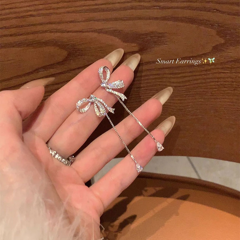 蝴蝶结水滴流苏ins耳环女新款火爆款气质独特耳饰925银针耳钉6390