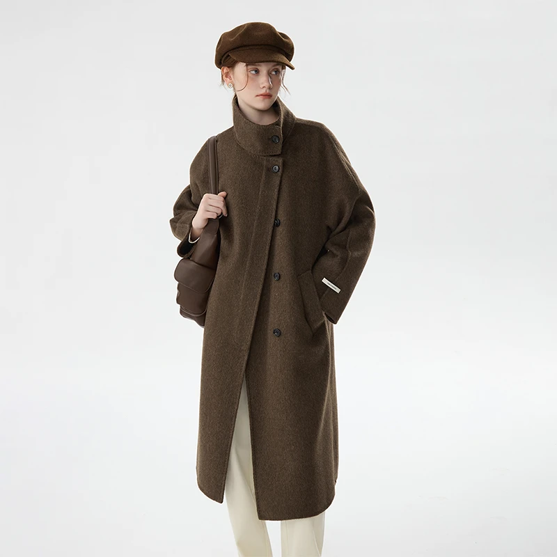 范思蓝恩高级感优雅气质立领双面呢大衣冬毛外套24FS14211