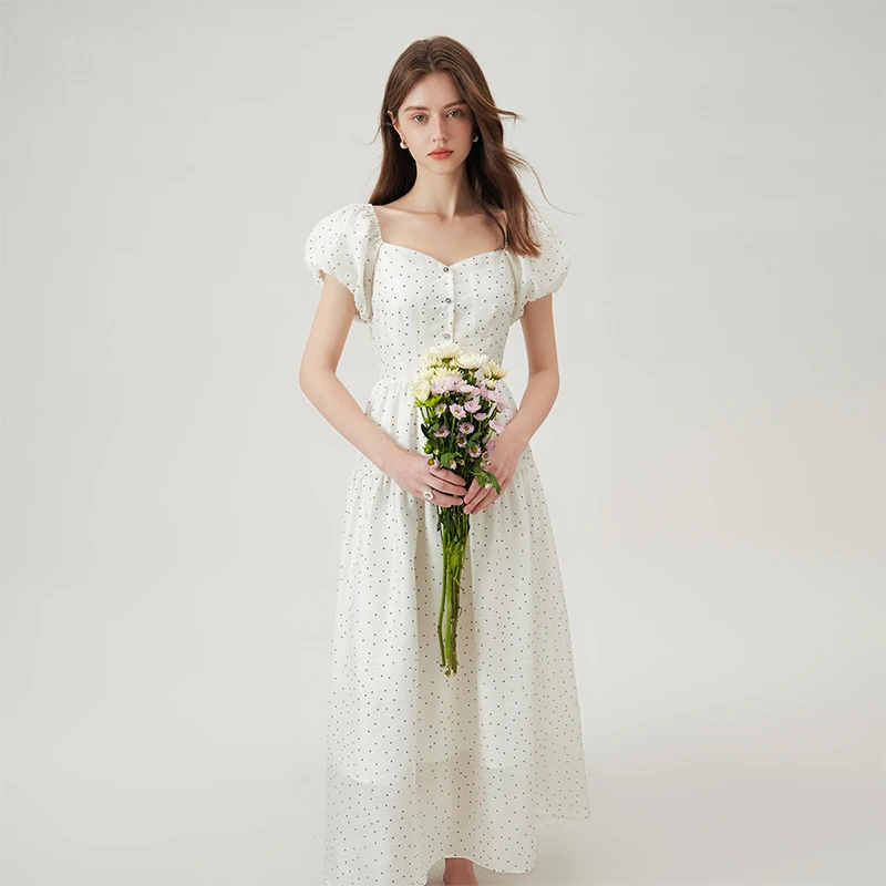 范思蓝恩法式波点气质显瘦高级感A字连衣裙夏季新款裙子24FS12203