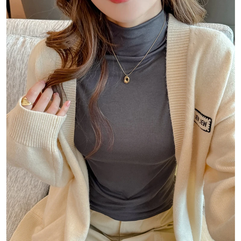 FS半高领打底衫女小众内搭春秋冬季中领长袖上衣可外穿修身t恤A6
