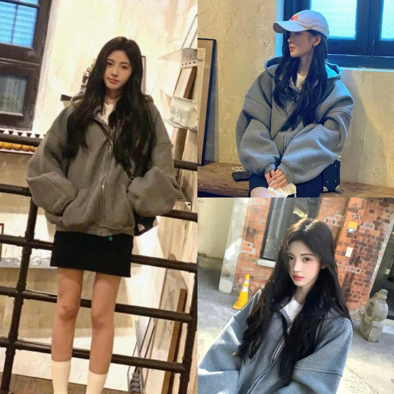 鞠婧祎杨幂同款细闪卫衣外套春秋款2024连帽加绒加厚新款爆款开衫