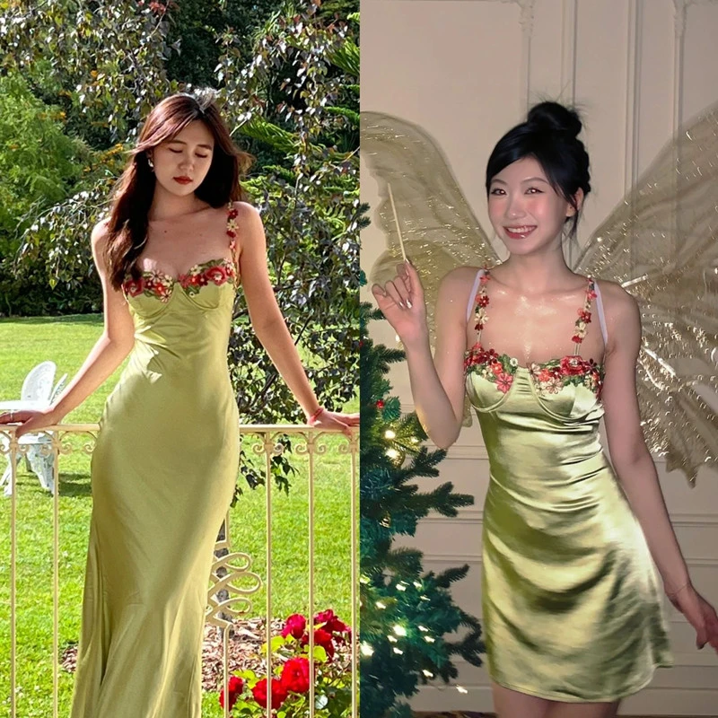 MEME线上商店吊带连衣裙女设计感小众法式性感辣妹收腰度假长裙