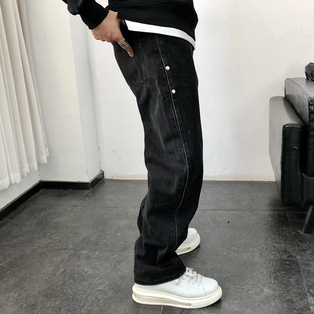 黑色牛仔裤男秋冬季新款潮流复古美式休闲宽松直筒阔腿长裤子百搭