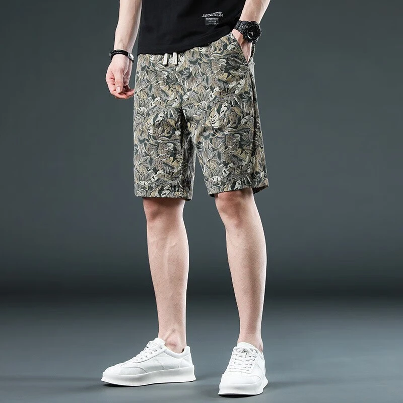 中国风夏季薄款休闲花短裤男宽松海边沙滩裤男士民族风五分中裤子