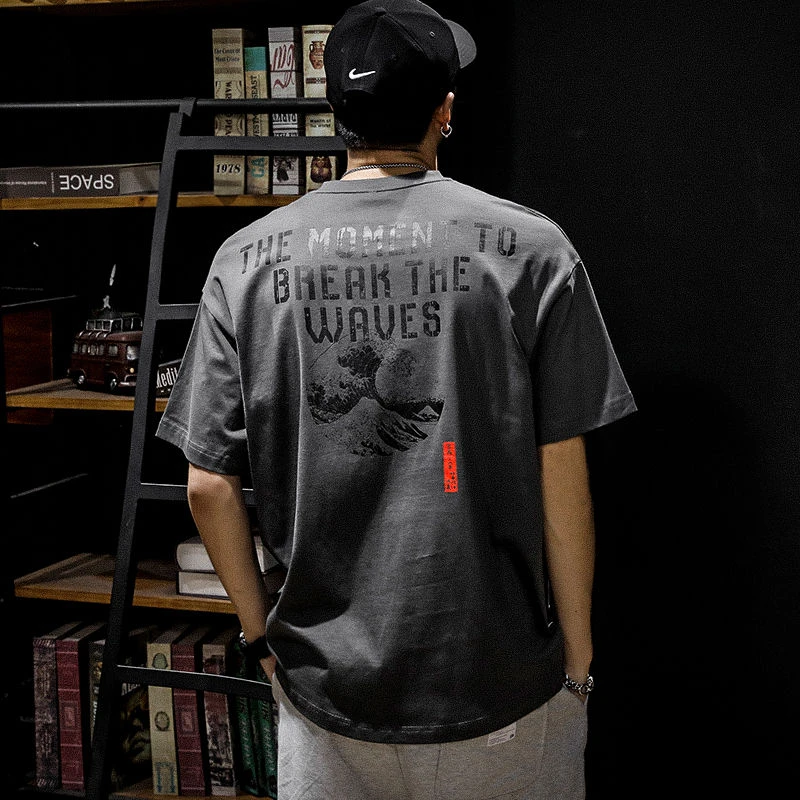 夏季重磅纯棉美式潮牌短袖t恤男ins宽松爆款胖子复古男士印花半袖