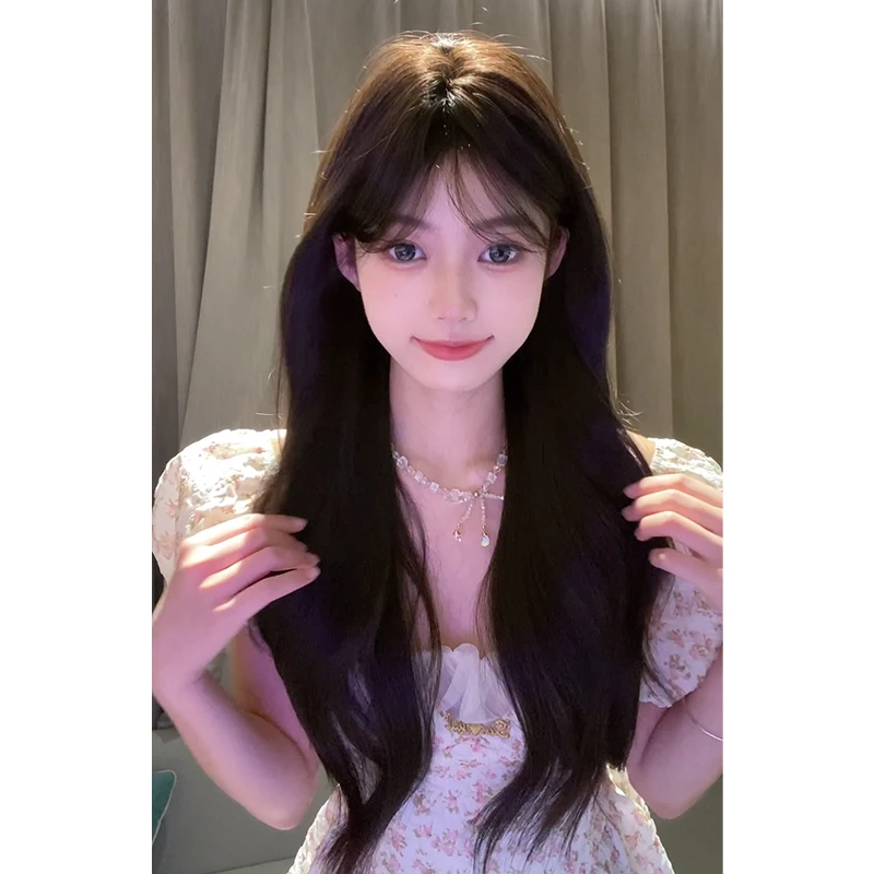 束朵假发女中分刘海长卷发lolita修脸网红jk全头套减龄气质修饰