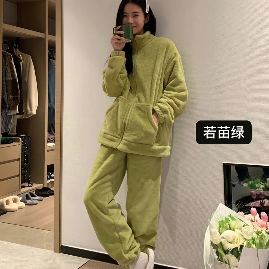 冬季爆款睡衣套装情侣家居服女珊瑚绒两件套可外穿