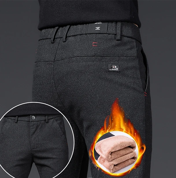 裤子男加绒加厚潮流男士长裤修身外穿磨毛商务时尚男士商务长裤