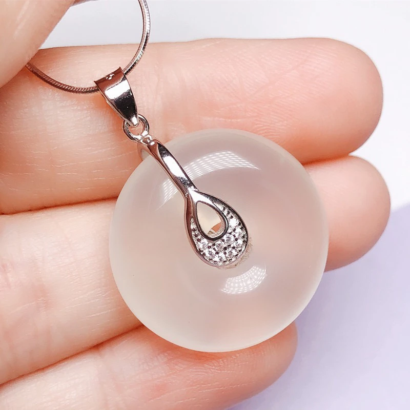 非金属布艺吊坠 S925中号平安扣夹扣玉吊坠扣DIY配件扣头卡扣水滴