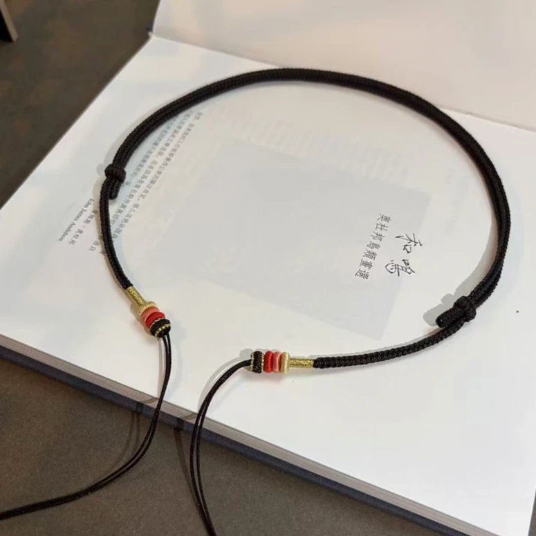 横穿手工编织锁骨项链绳男女搭配珠子讼石吊坠绳-BG-059珠珠编绳