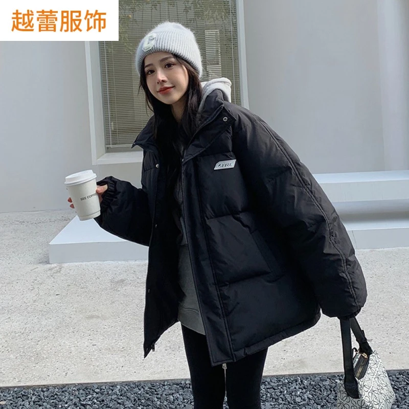 无帽立领羽绒棉服外套女2022冬季加厚保暖韩版百搭宽松面包服棉衣