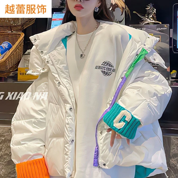 c字母针织袖口羽绒棉服女冬季加厚面包服小个子棉衣宽松棉袄外套