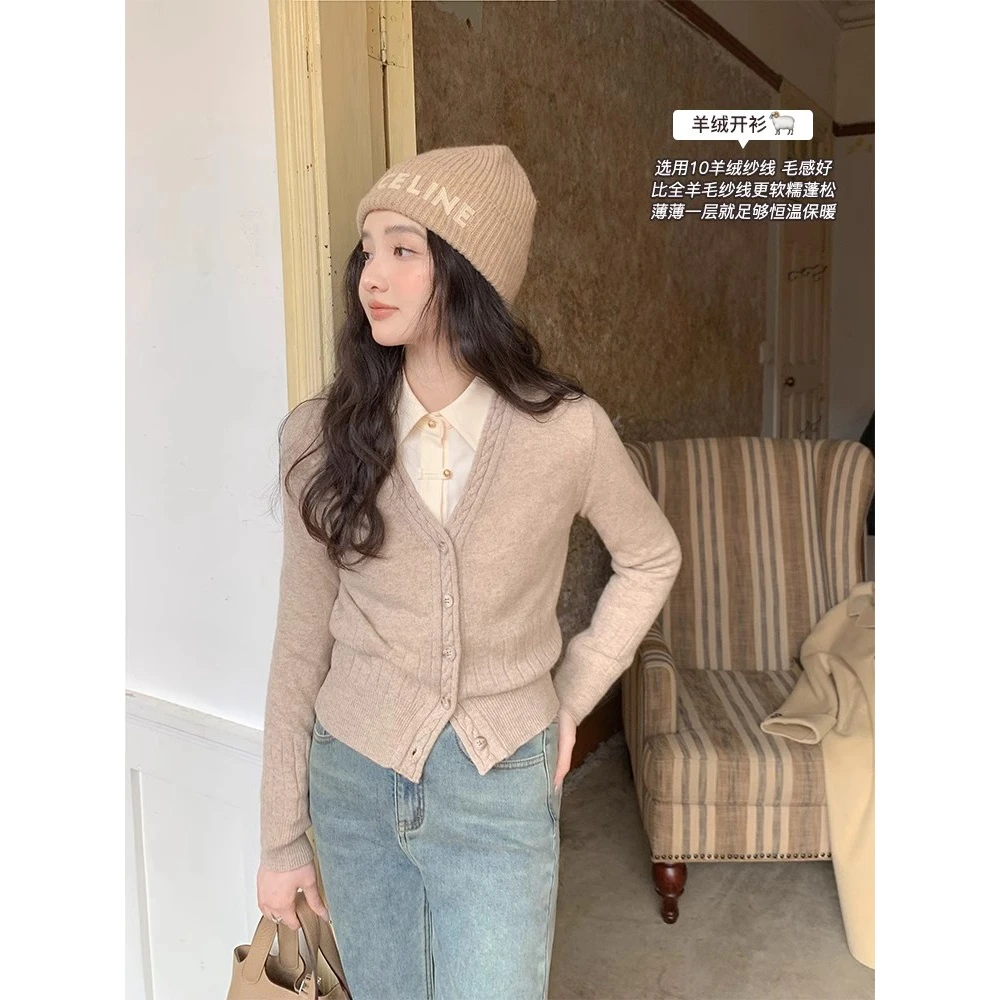 花栗鼠小姐 羊戎开衫/软黄金纤维!恒温保暖轻柔细腻显瘦秋冬