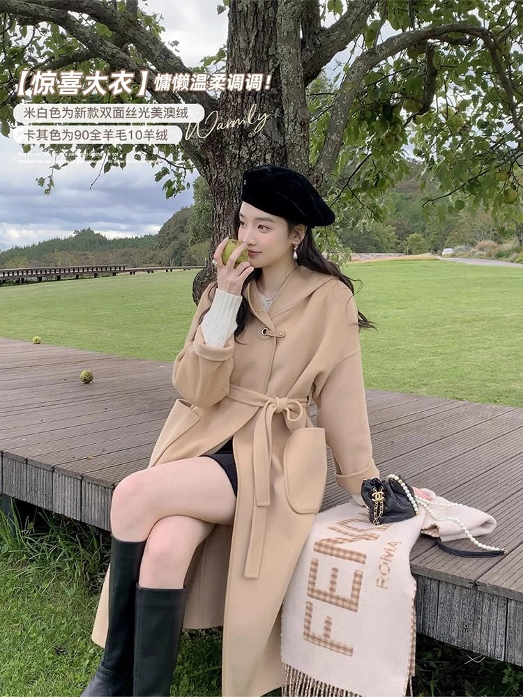 花栗鼠小姐 14周年庆   惊喜大衣！慵懒连帽毛呢大衣