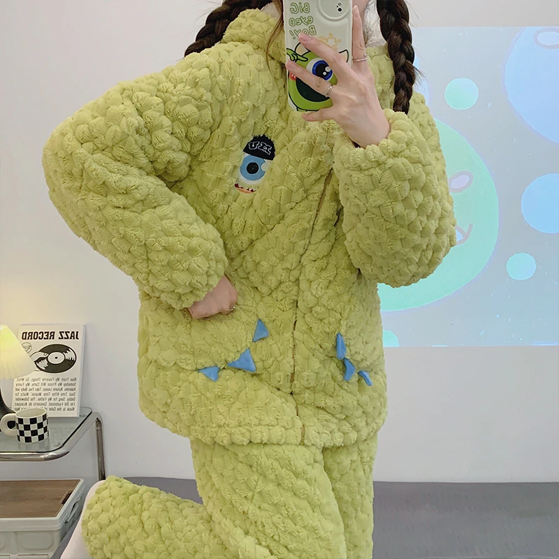 诺盾珊瑚绒睡衣女士加厚冬季2023新款三层夹棉大码秋冬家居服套装