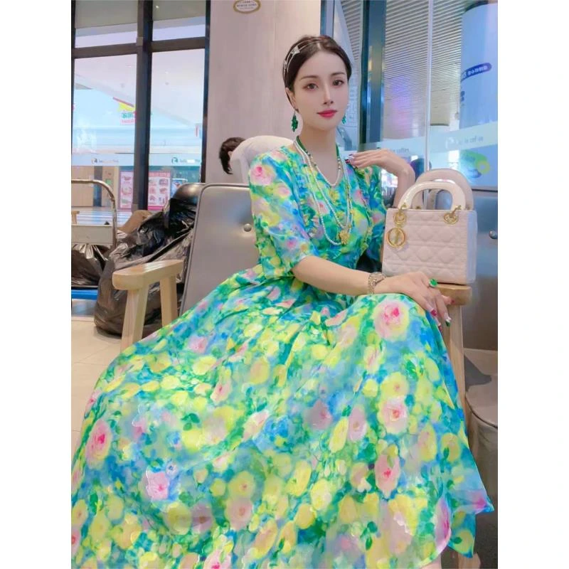 【莫奈花海】重工提花法式富家千金公主仙女裙气质显瘦高级感连衣裙