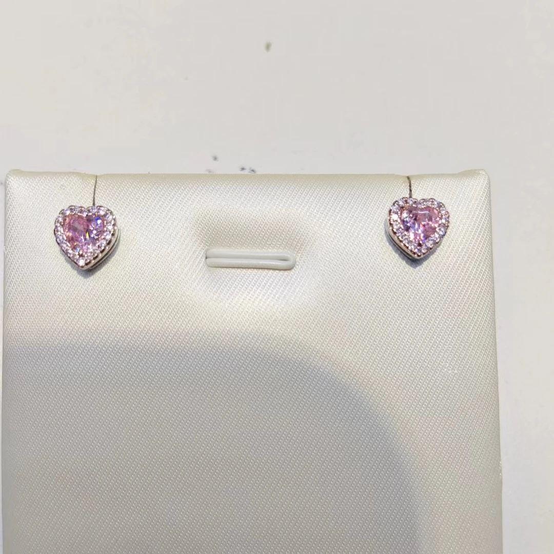 925银莫桑石耳饰 爱心粉耳钉.ed074