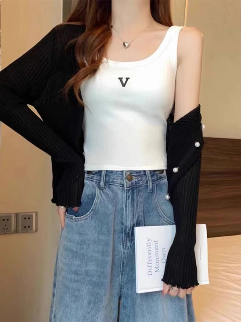 603#纯色字母带垫背心