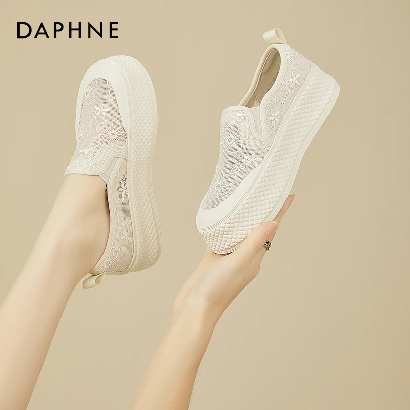 达芙妮厚底渔夫鞋女鞋网鞋透气网面一脚蹬夏季2025新款小香风单鞋