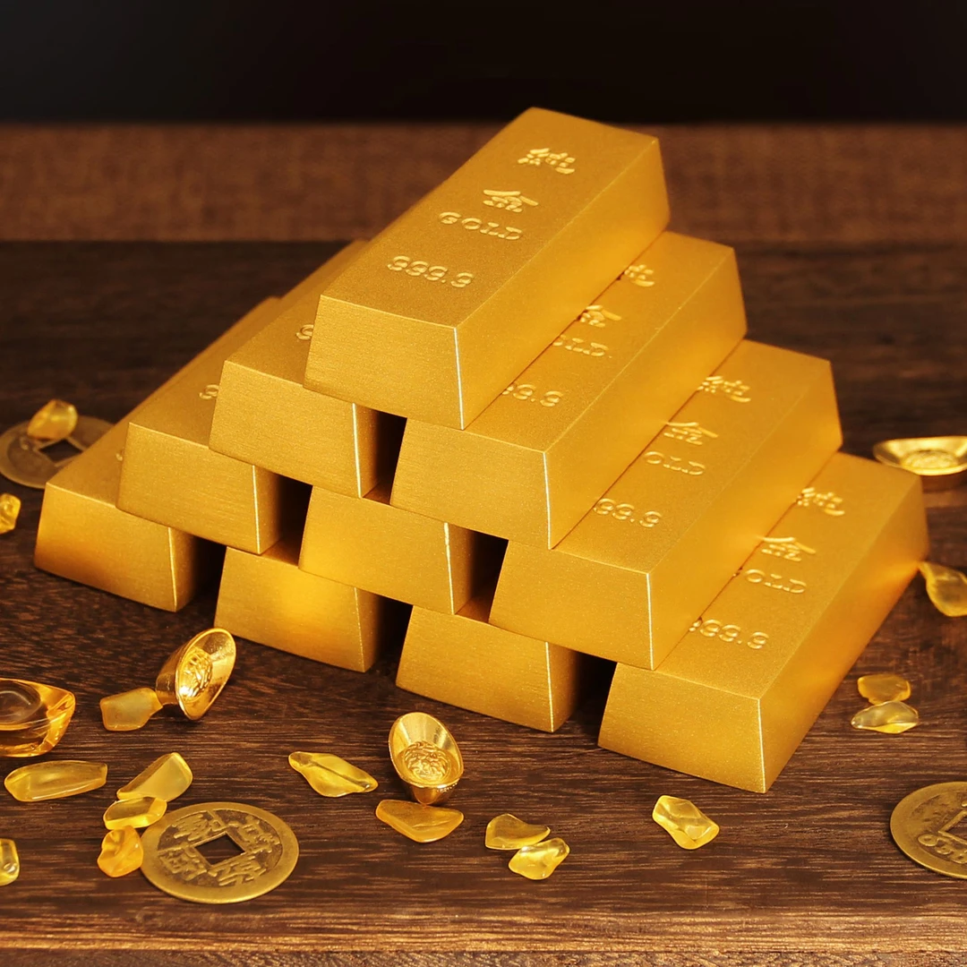 壹心铜 黄铜《实心金条》仿真金条砂金鎏金金条摆件道具创意饰品