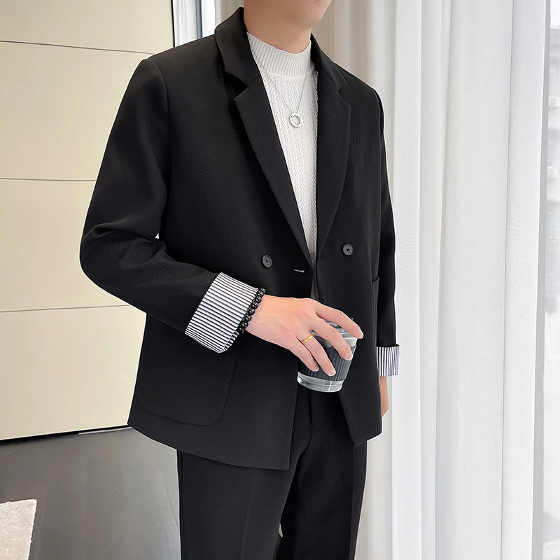 秋季新品男士轻熟痞帅休闲百搭纯色西服时尚上衣潮流宽松西装外套
