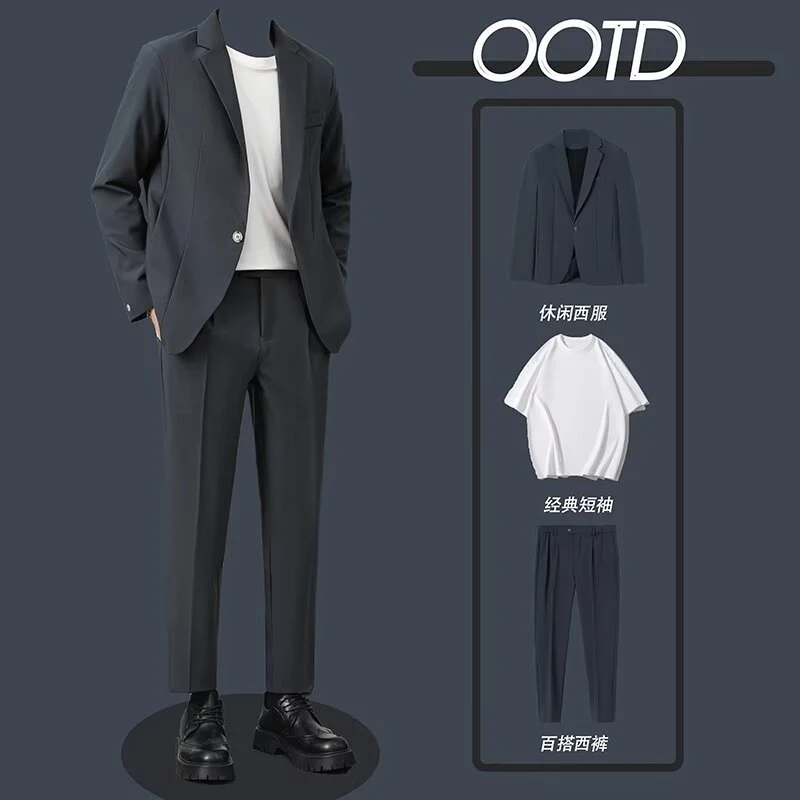 新款三件套韩版休闲男秋季新款帅气职业正装宽松西服套装伴郎礼服