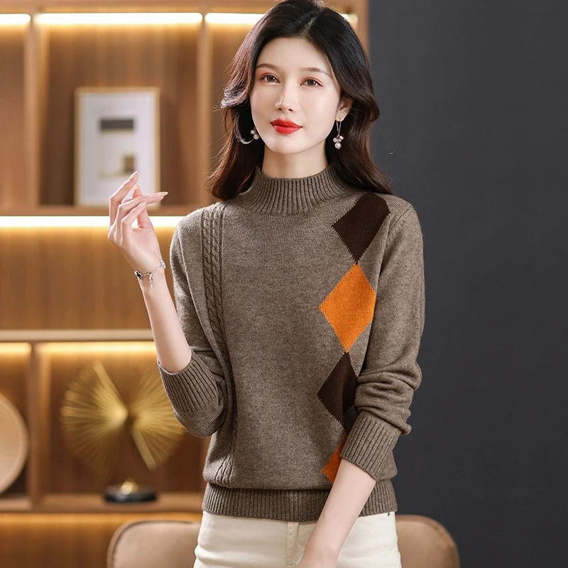 【绵羊毛衫】2024冬款圆领女针织衫纯色典雅百搭修身洋气套头上衣