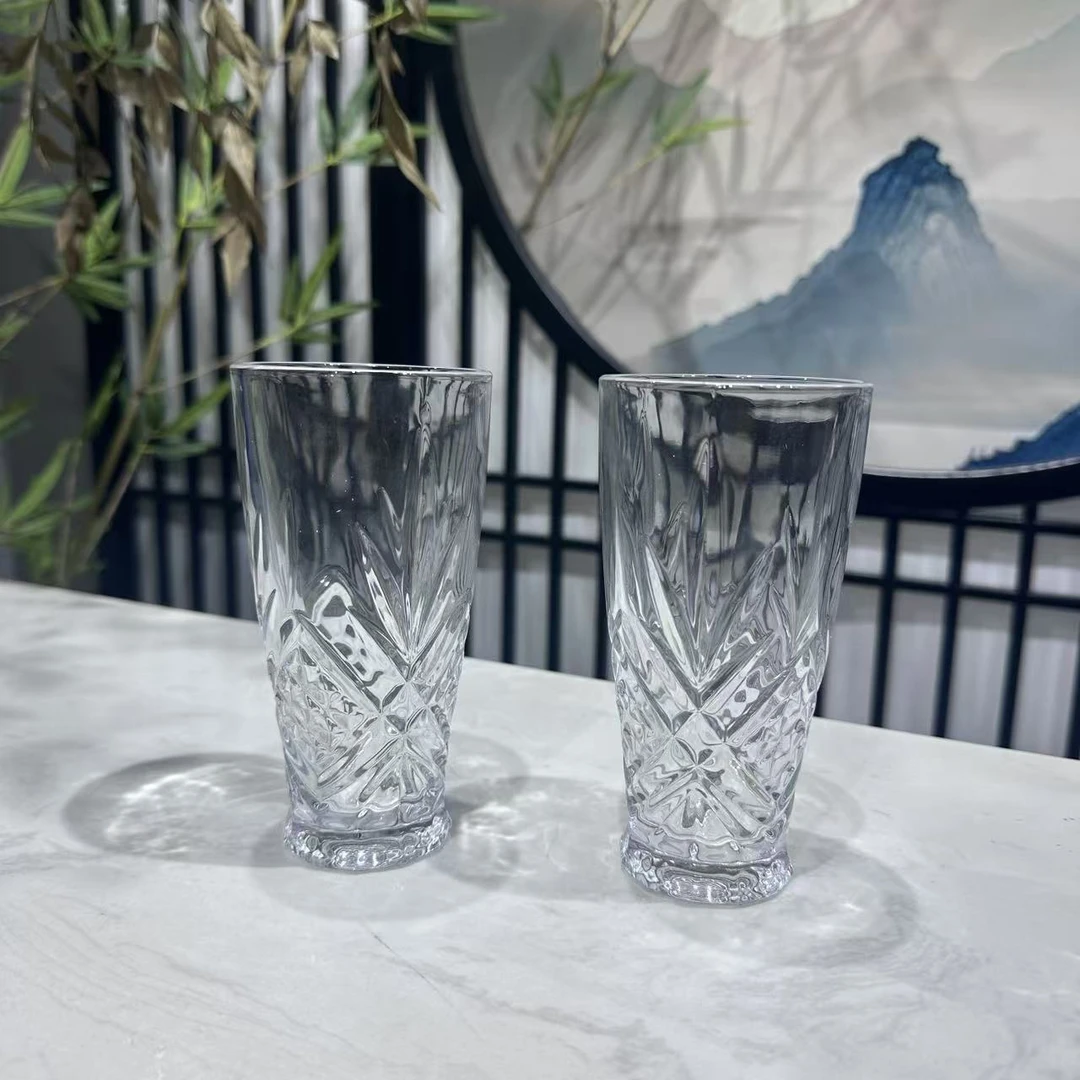 欧式复古浮雕玻璃杯客厅餐桌透明高颜值耐热水杯