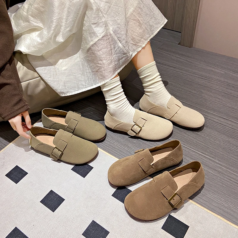 OP/ 加绒勃肯鞋女全包保暖软底百搭网红复古一脚蹬休闲博肯女鞋