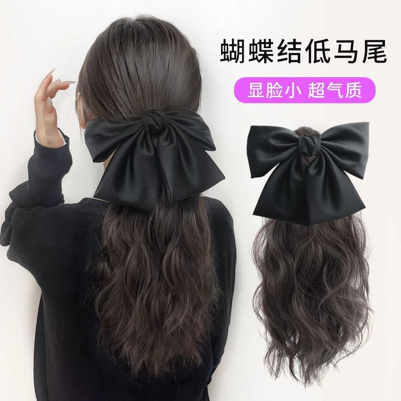 大蝴蝶结假发抓夹马尾自然蓬松云朵烫卷发抓夹短低马尾气质优雅女