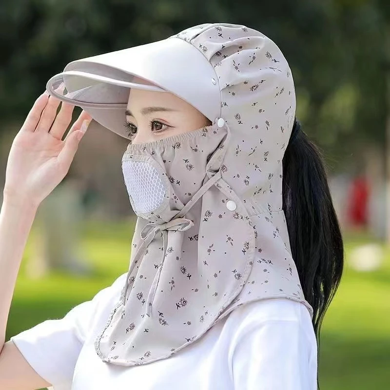 遮阳帽女2024夏季新遮脸百搭面罩防紫外线太阳帽子骑车采茶沙滩帽