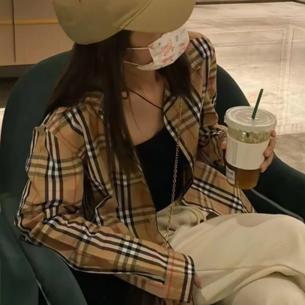 99新 BURBERRY/博柏利 xx054 格纹中长款长袖衬衫 uk10 公价9k