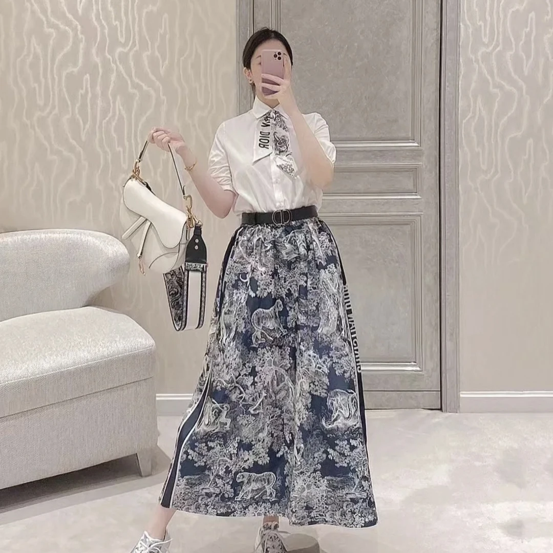 DIOR 迪奥 2j045 准新带吊 36码 印花A字半身长裙 公价2.5w