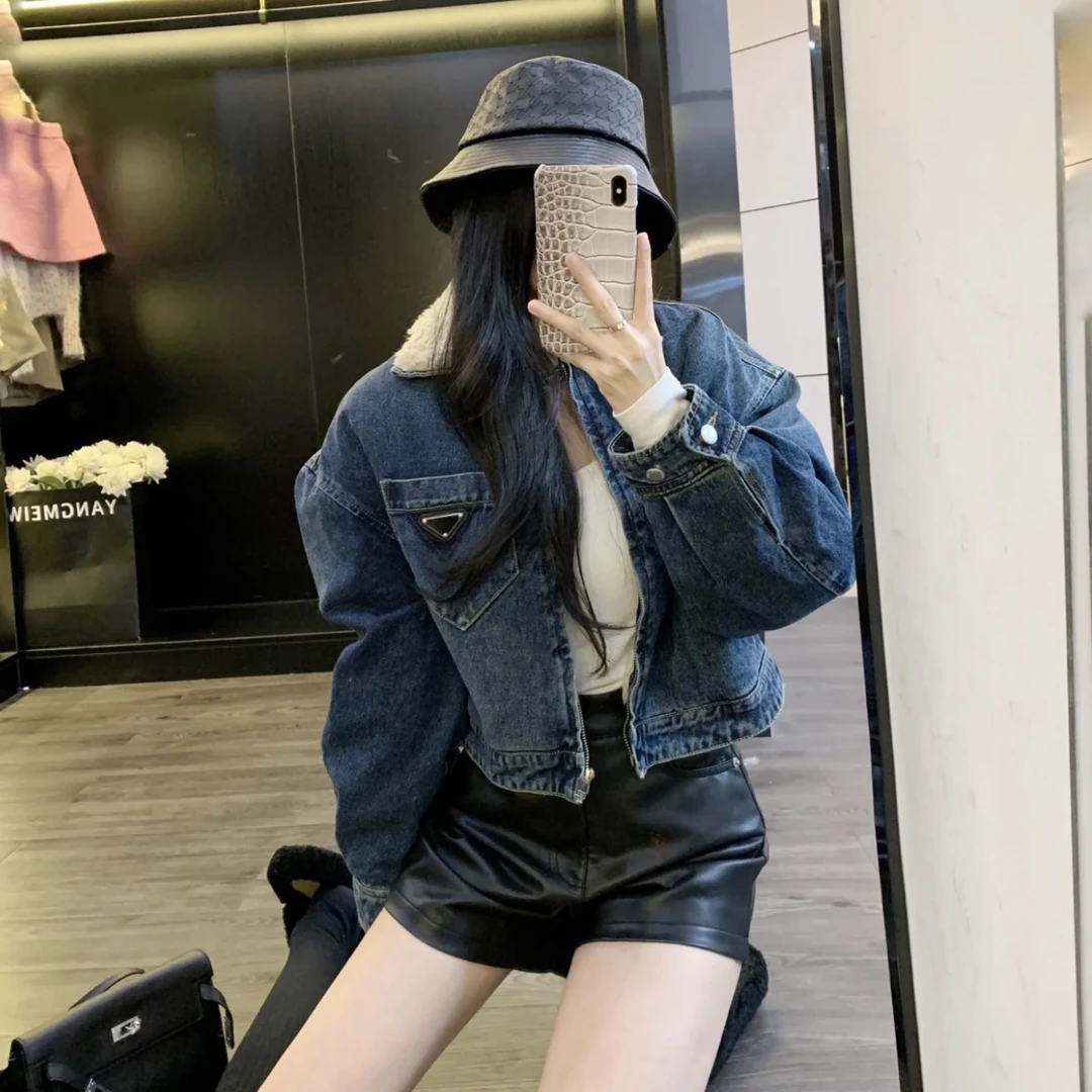 Prada/普拉达 3j012 准新带吊 三角标毛领牛仔外套 40码 公价2.1w