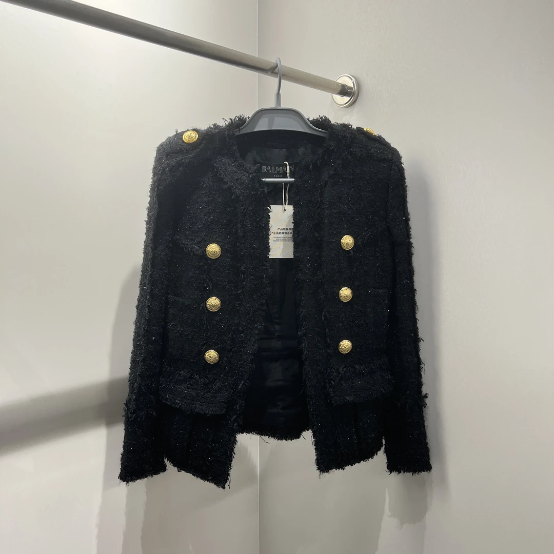 BALMAIN/巴尔曼 dy02 99新 SS22 粗花呢排扣夹克外套38码公价1.9w
