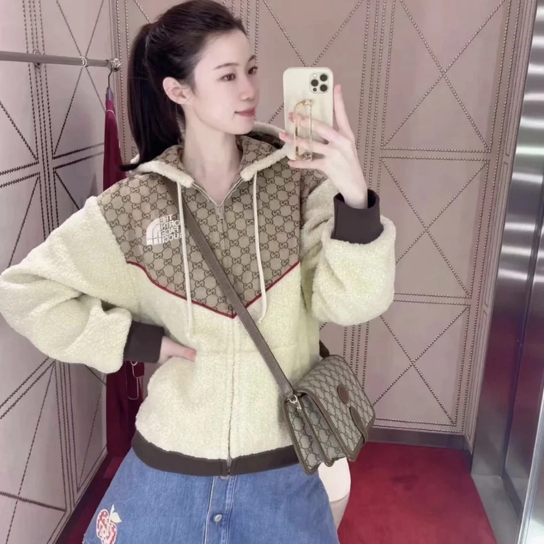 Gucci/古驰 3h023 全新带吊 满印拼接羊羔毛拉链帽衫 专柜1.68w