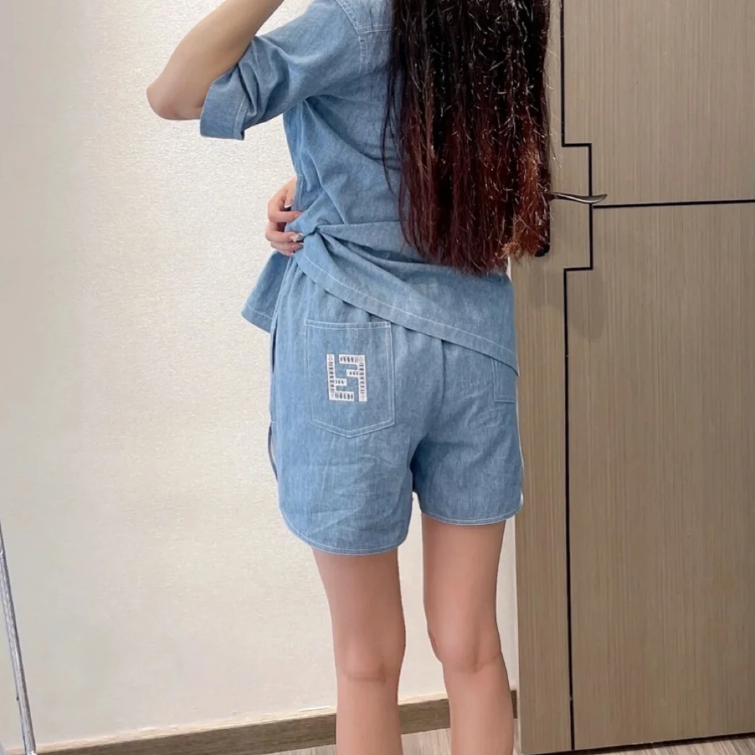 99新 FENDI/芬迪 2e057 双F刺绣logo牛仔休闲短裤 40码