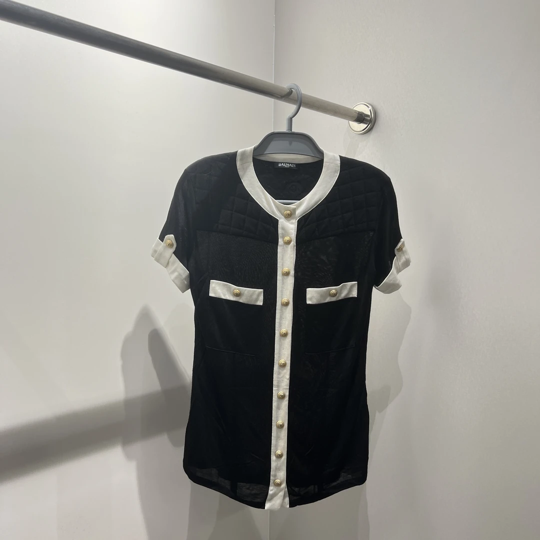 99新 BALMAIN/巴尔曼 1i009 99新 单排扣拼色短袖 棉 36码