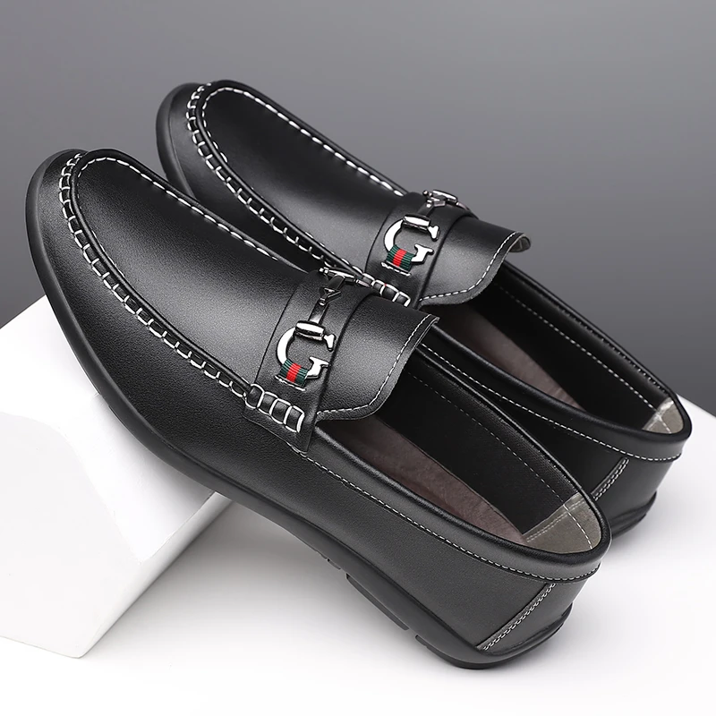 正品男鞋潮流百搭休闲皮鞋男真皮软底男士豆豆鞋一脚蹬懒人鞋子男