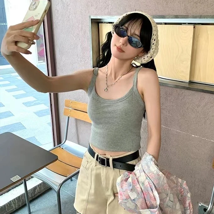 小个子吊带胸垫一体春夏款百搭韩版显瘦气质修身设计感休闲时尚