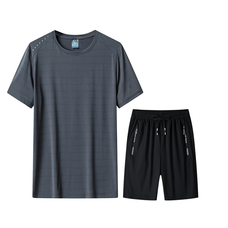 C2206冰感T恤2301冰感短裤男士套装夏季休闲薄款透气弹力快干跑步