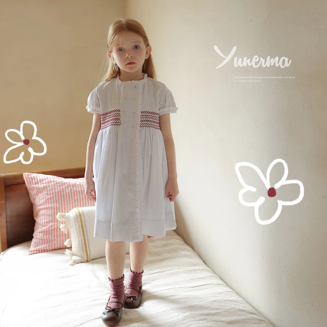 女童法式气质小众打缆波点花边连衣裙宝宝夏季洋气短袖裙子公主裙