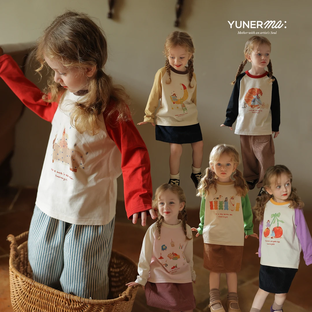 【原创插画师合作款】季度主推治愈系女孩插肩袖长袖T恤