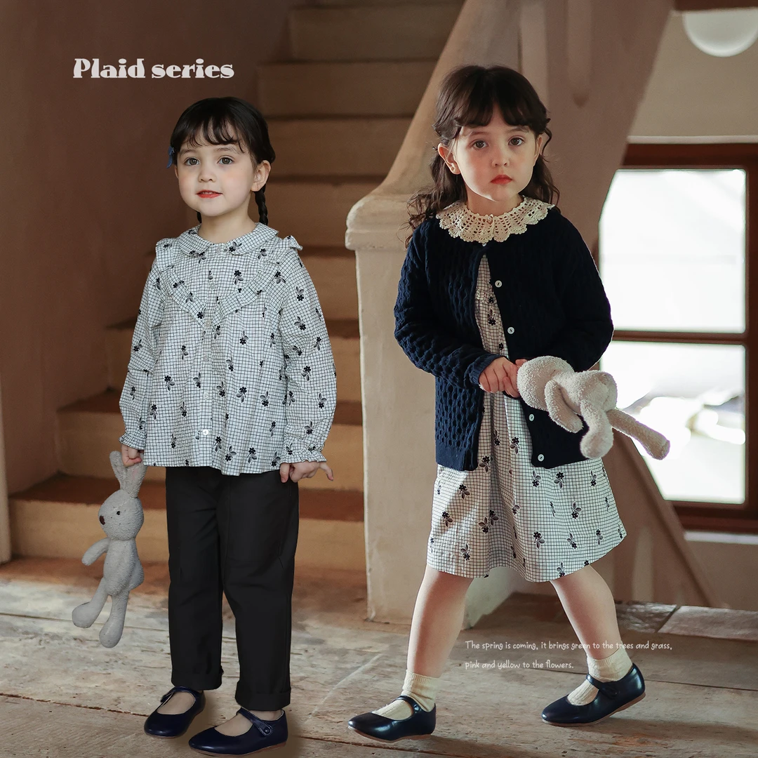 女童小众气质复古碎花花边长袖连衣裙衬衫 宝宝春季公主裙衬衣