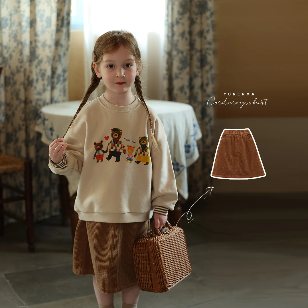 允儿妈女童2023秋季新款灯芯绒半裙 宝宝春秋洋气半身裙纯棉裙子