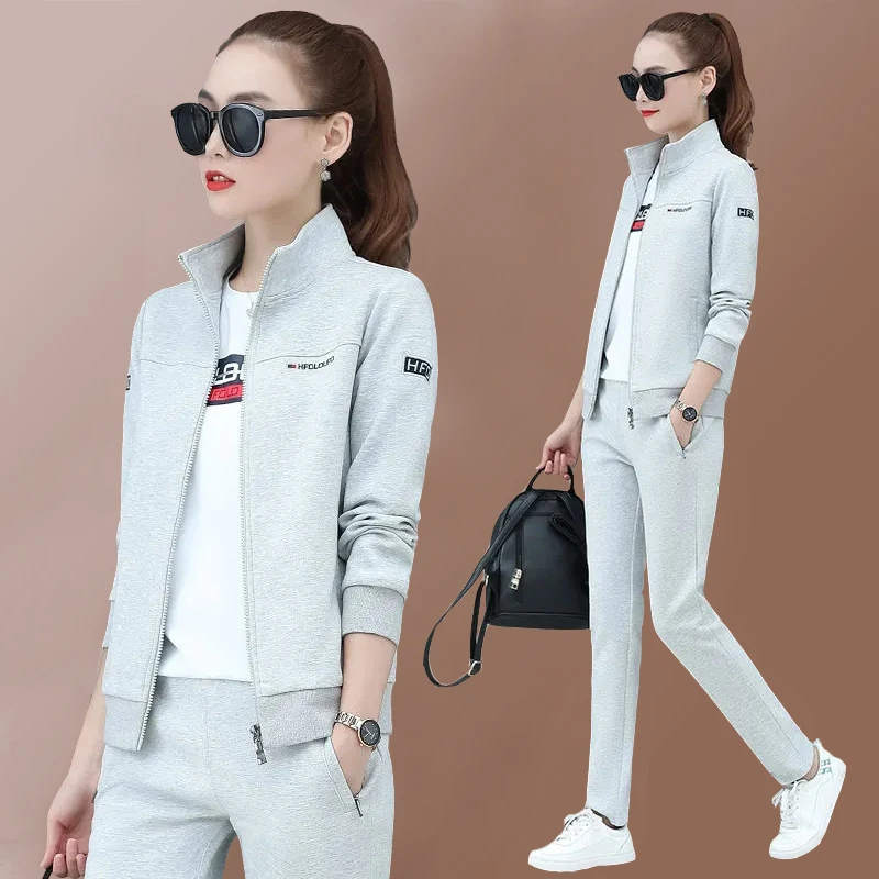 运动服套装女春秋季2025新款韩版时尚休闲洋气个性显瘦卫衣三件套