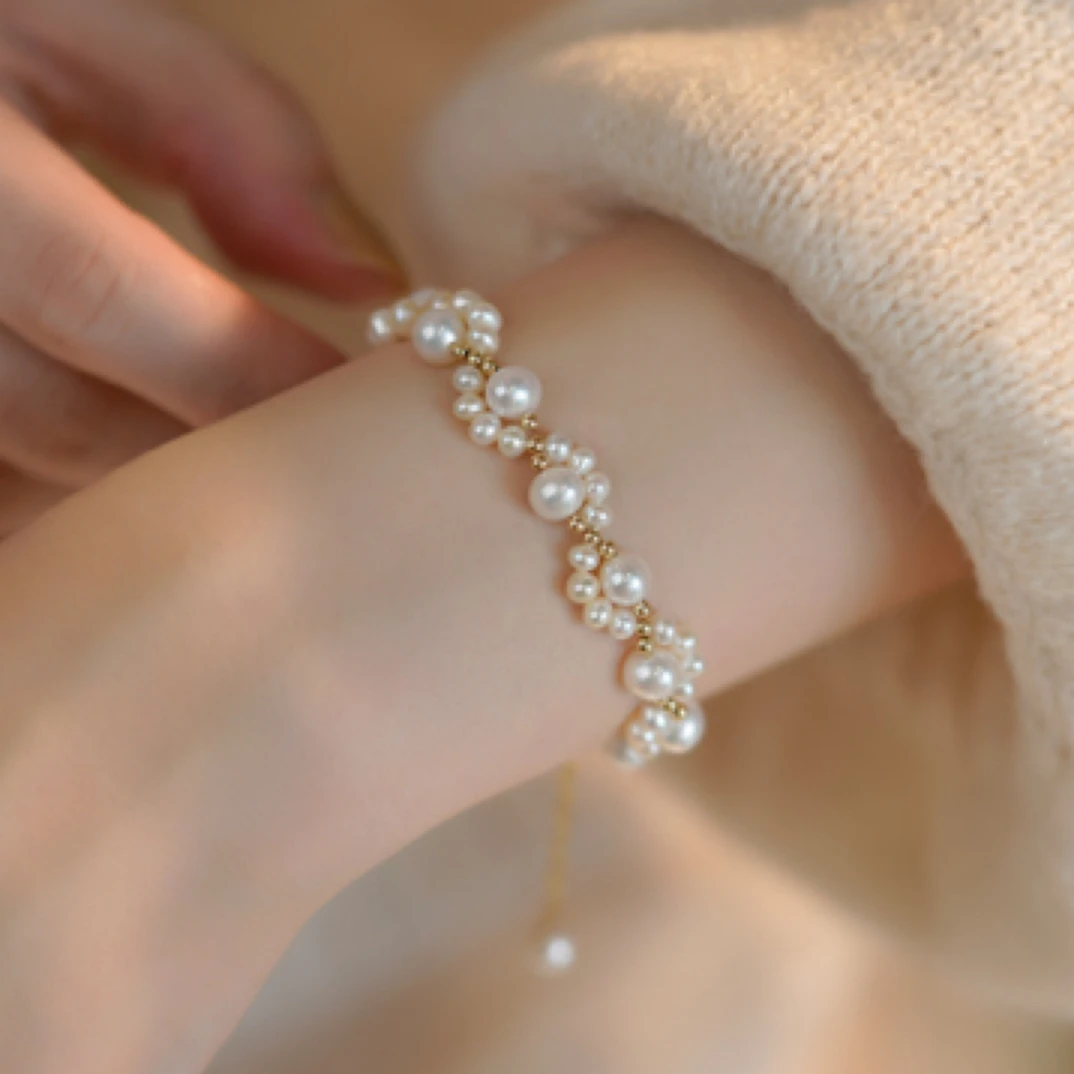 铜合金手链 S0107编制猫爪珍珠手链手饰女设计感送闺蜜送女友