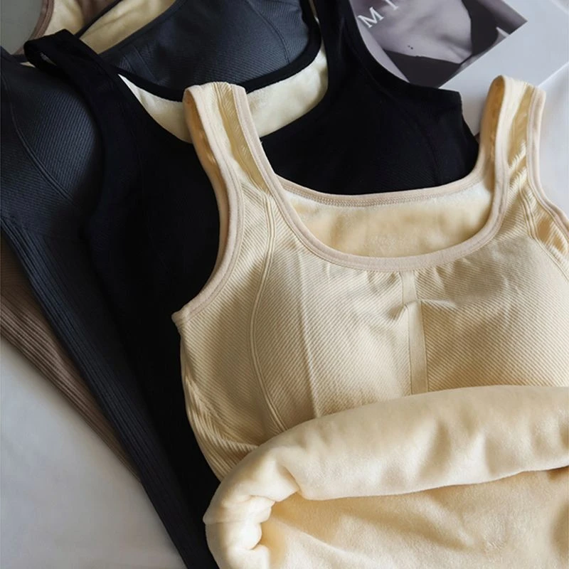 秋冬加厚加绒U领保暖内衣女带胸垫美背保暖背心女士内搭打底衫Y