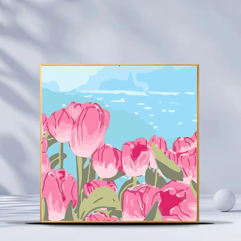 郁金香数字油画学生简约diy手工填色花卉动漫卡通人物丙烯装饰画